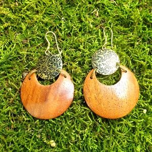 MATR BOOMIE EARTH AND FIRE MOON DROP EARRINGS - WOOD, ETCHED BRASS